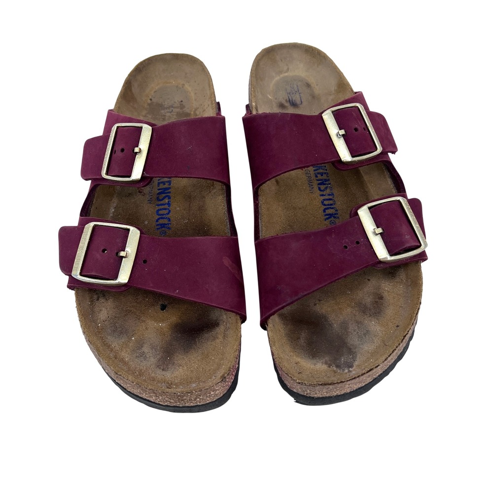 Birkenstock Arizona Sandals Womens 40 Size 9 Burgundy Gold Buckle